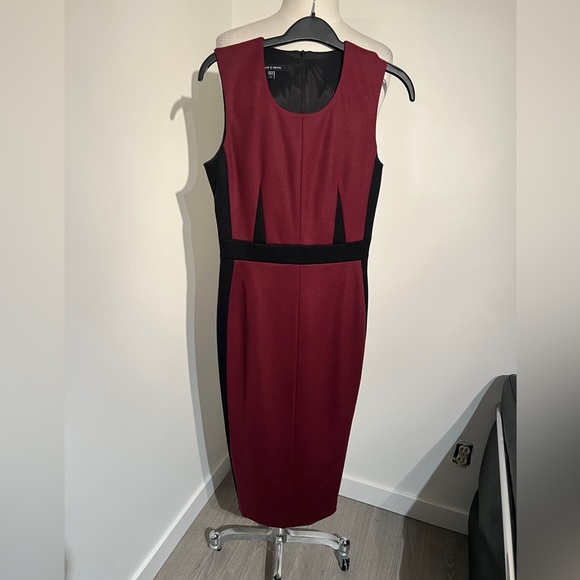 Judith & Charles Burgundy wool dress with Black Paneling and darts. Size 2 - Picture 1 of 4